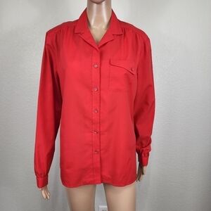 Vintage Jasara 80's Red Button Down Blouse Shirt Size 16